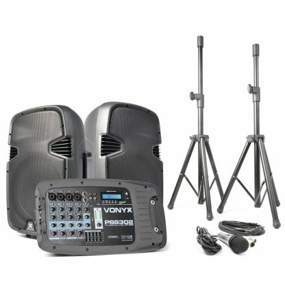 Vonyx PSS302 Speakerset - PA systeem met 2 speakers en standaards -