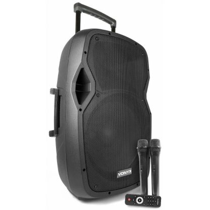 Vonyx AP1500PA Mobiele 15" speaker op accu 800W met microfoons, MP3 en